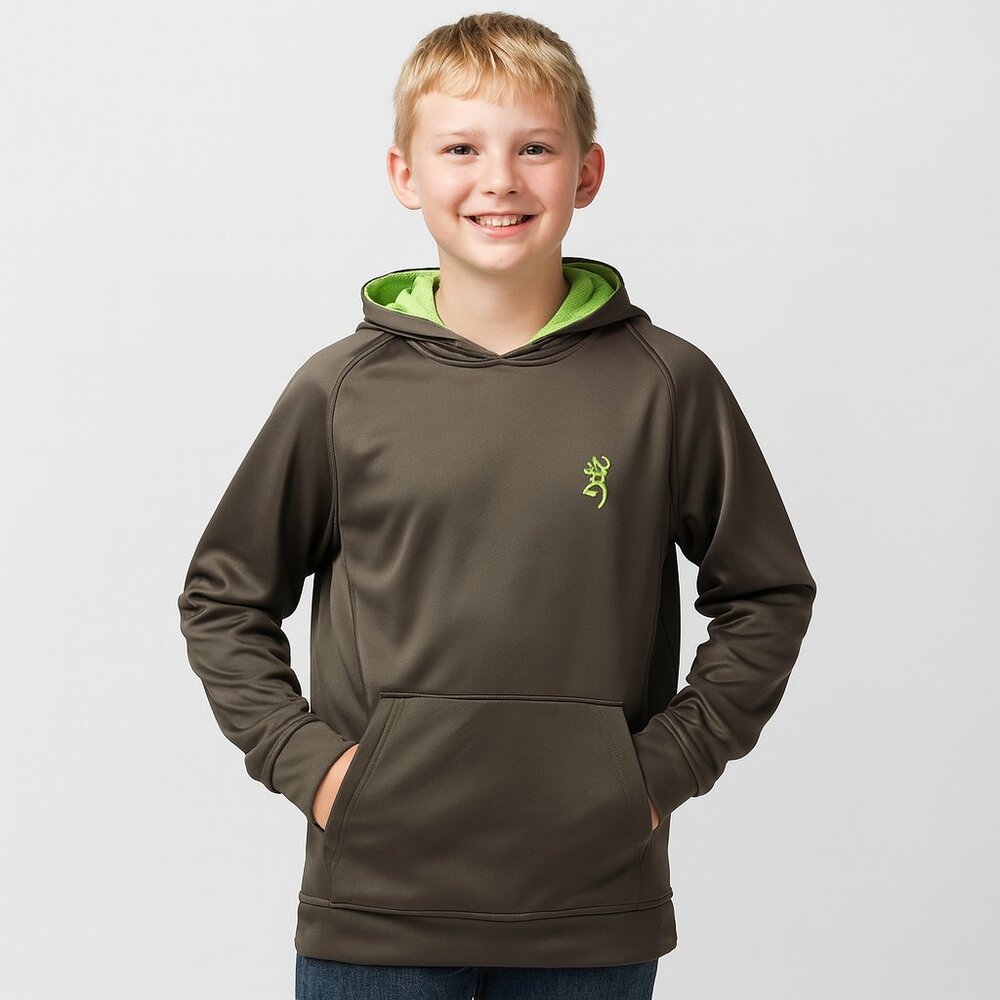 Browning Boys Gray Hoodie Size M – Green Hood Lining & Logo